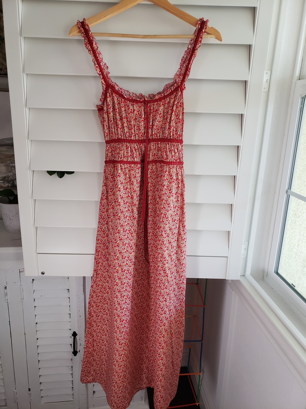 Christy Dawn - Truett Red Floral Maxi Dress with Lace Straps